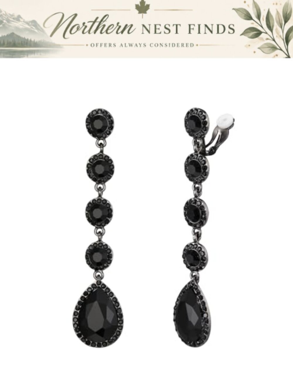 Crystal Bridal Clip-on Earrings Rhinestone Teardrop Chandelier Dangle